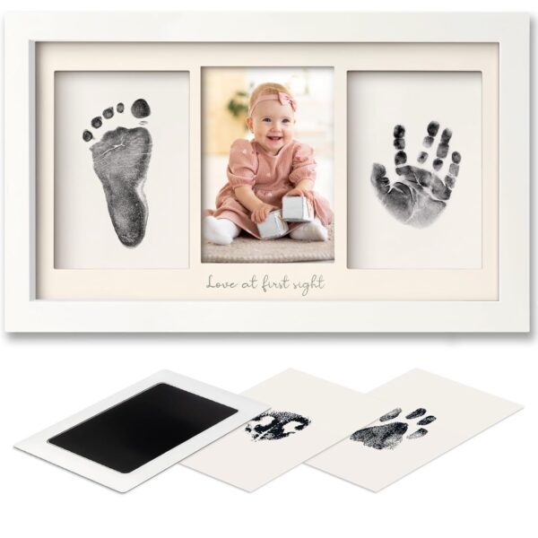 Kit de Huellas de Manos y Pies para Bebé - Kit de Huellas sin Tinta para Bebé y Mascotas, Regalo para Baby Shower o Recién Nacidos, Tacto Limpio, Marco de Recuerdo (Blanco Alpino)