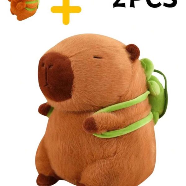 Set de 2 Peluches de Capibara con Mochila Tortuga – Suaves y Tiernos