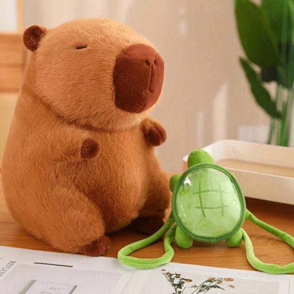 Peluche de Capibara con mochila de tortuga, 23cm