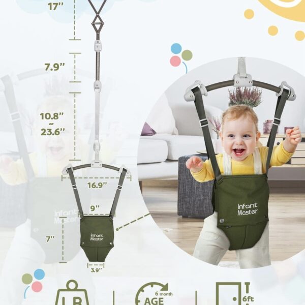 Saltador para Bebé Infant Master - Con Ajuste de Correa, Asiento Suave Johnny Bouncer, Ideal para Puerta, Regalo Perfecto para Bebés - Color Verde