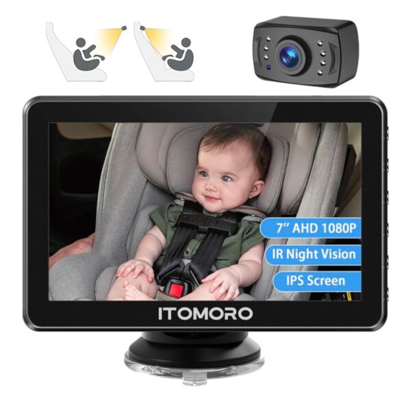 Itomoro Cámara para Bebé en el Auto con Pantalla HD de 7’’ y Visión Nocturna