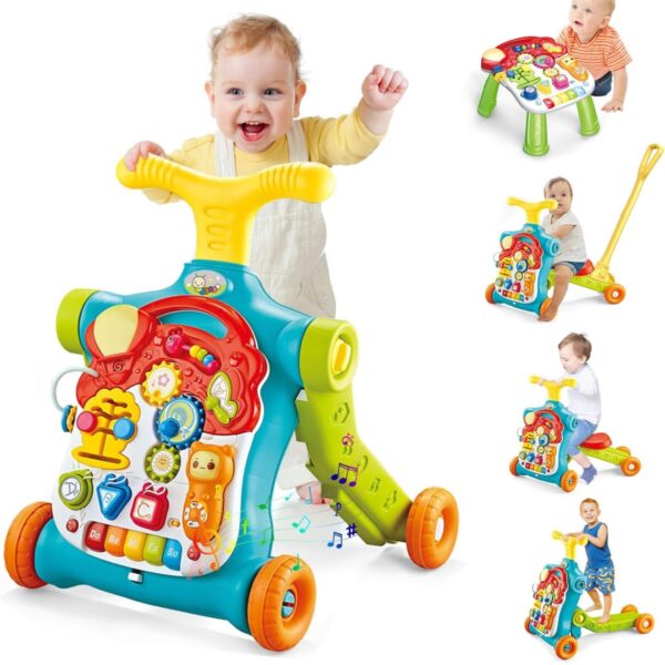 Andador Multifuncional 5 en 1 con Panel Musical Desmontable, Triciclo, Mesa de Juegos y Patinete para Bebés de 6 a 36 Meses