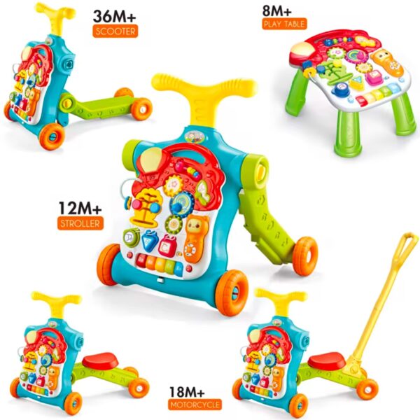 Andador Multifuncional 5 en 1 con Panel Musical Desmontable, Triciclo, Mesa de Juegos y Patinete para Bebés de 6 a 36 Meses