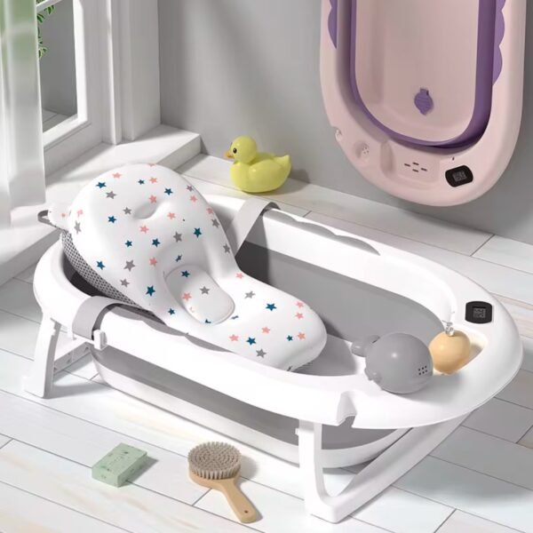 Tina o bañera plegable de bebé con sensor de temperatura, con ballenita de juego y recipiente plegable para verter agua, con o sin soporte de baño