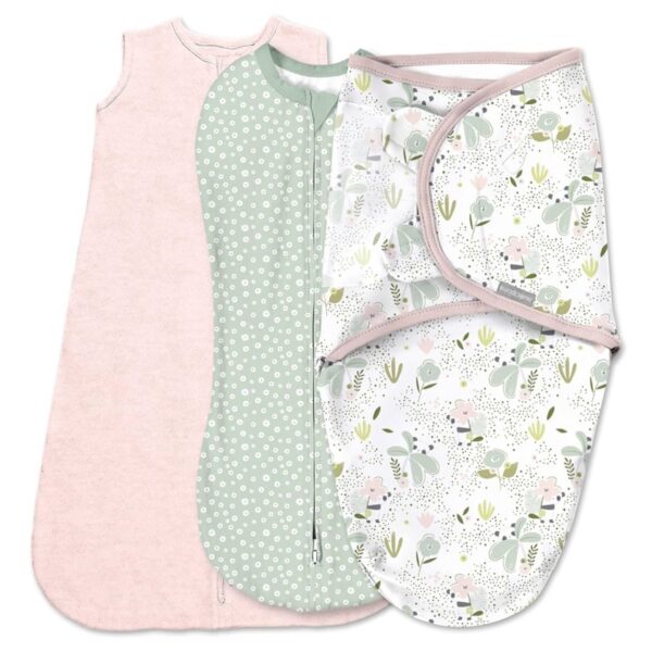 SwaddleMe by Ingenuity - Set de Swaddle, Pod de Compresión y Saco de Dormir, 0-3 Meses, 3 Piezas
