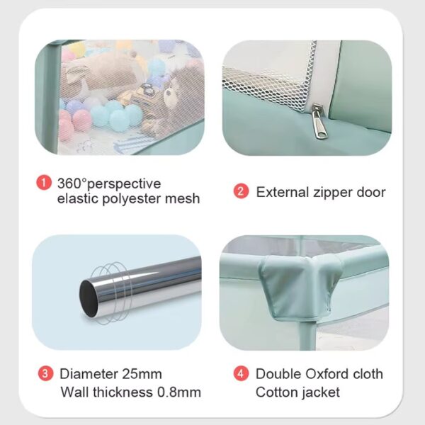 Corral o corralito de Juegos para Bebés con Malla de Seguridad, Puerta con Cremallera, incluye alfombra, pelotas, agarraderas, y bolsa de trasnporte, 150x180, gris