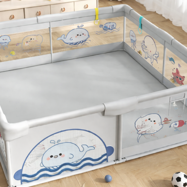 Corral o corralito de Juegos para Bebés con estampado y con Malla de Seguridad, Puerta con Cremallera y 5 Agarraderas – Disponible en 120x120CM, 150x180CM, 180x200CM y 200x200CM (64 cm altura) no incluye alfombra, se vende por separado