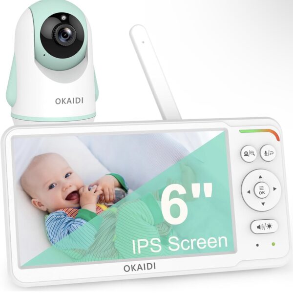 Monitor para bebé con cámara y audio, pantalla IPS de 6.0”, compatible con 150 idiomas, batería de 30 horas, alcance de 1000 pies, sin necesidad de WiFi, visión nocturna, comunicación bidireccional, monitor de viaje para bebé.