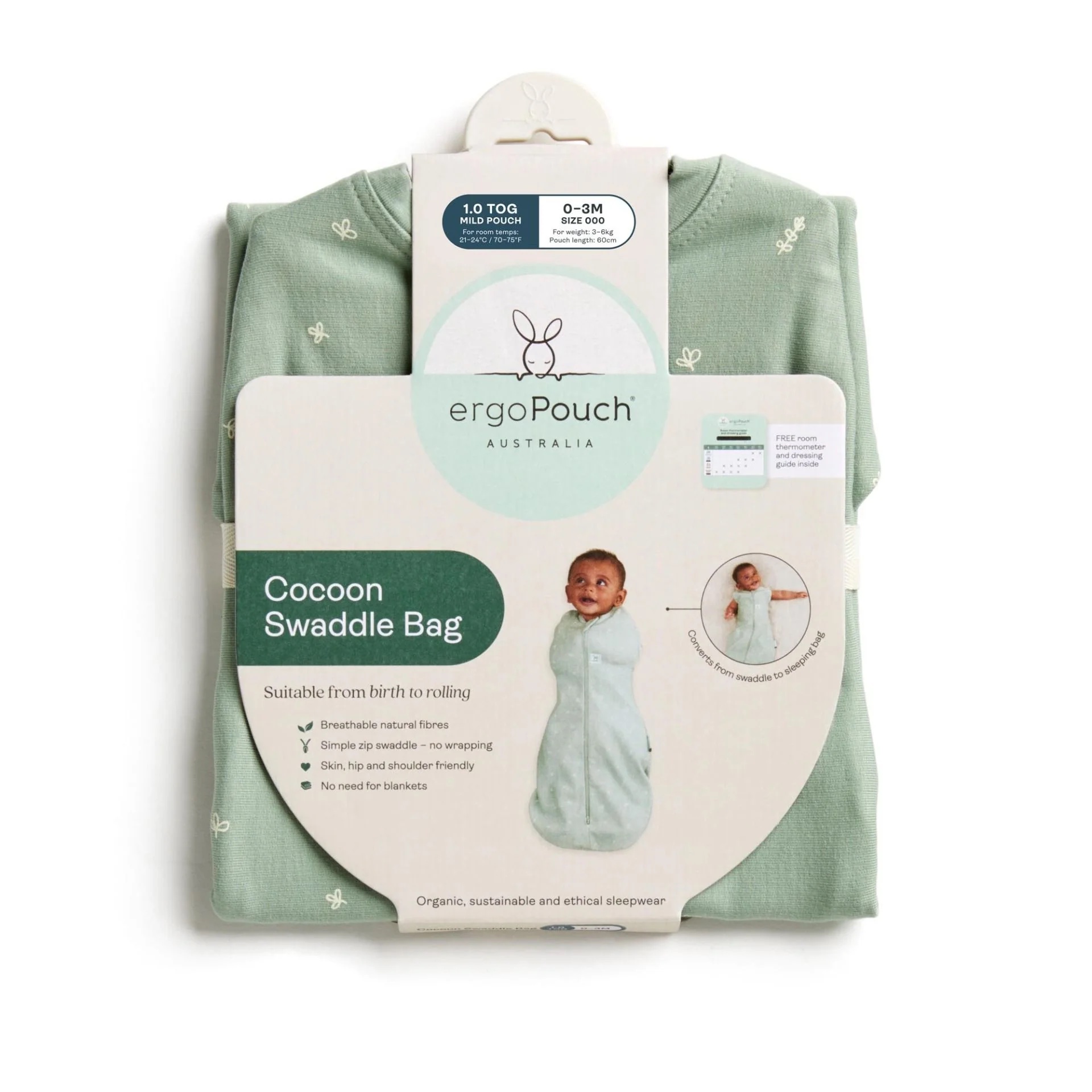ErgoPouch Cocoon - Saco para dormir o Saco de Arrullo, Salvia, 1.0 TOG, Tamaño 0000 Recienacidos
