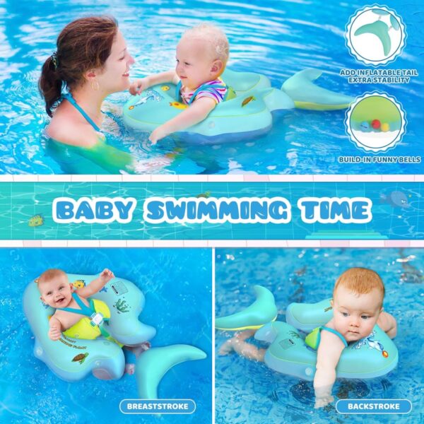 No Flip Over Baby Pool Float con Canopy UPF50+, Flotador Inflable para Bebé con Soporte Seguro y Juguetes Acuáticos, Ideal para Piscina (3-36 Meses)