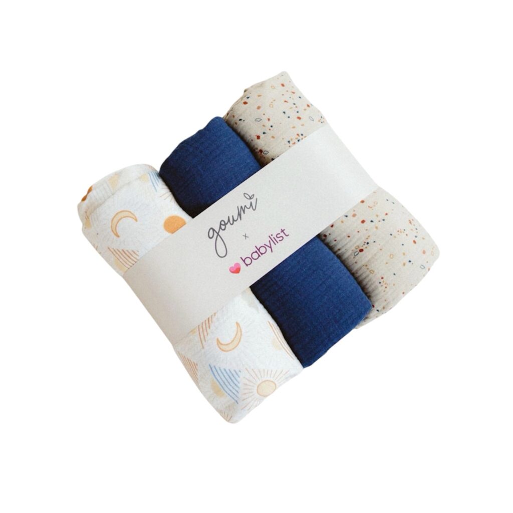 Set de Arrullos o swaddle de Muselina Goumikids, Paquete de 3- azul 120x120 cm cada una
