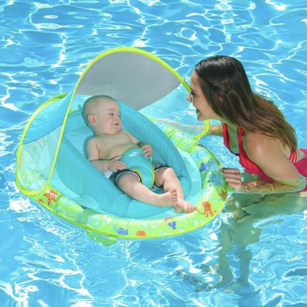 SwimWays Flotador de primavera para bebé con toldo ajustable y protección solar UPF - Pulpo Verde 3-9 meses