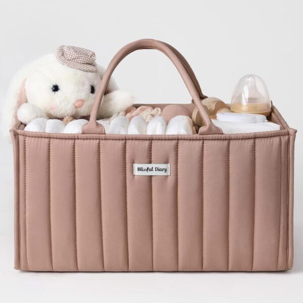 Blissful Diary Organizador de pañales para bebé, elegante cesta de almacenamiento para artículos esenciales para recién nacidos y estación de pañales
