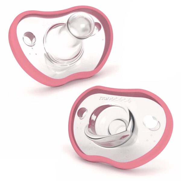 Nanobébé - Chupetas de silicona flexibles Rosadas, paquete de 1