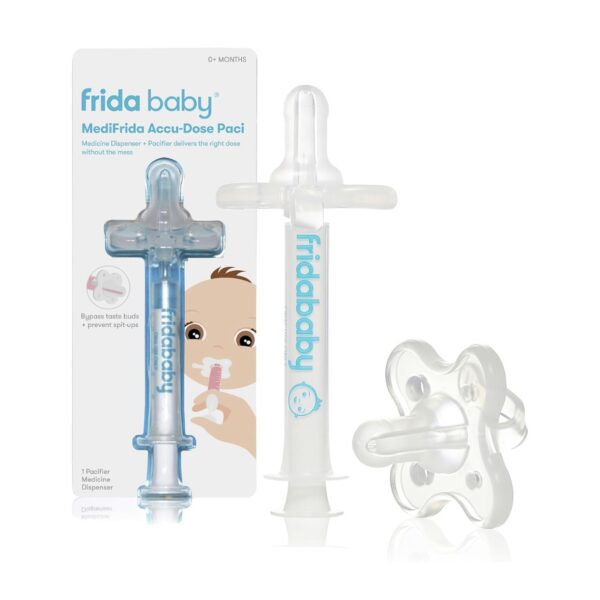 Dispensador de medicina Frida Baby con jeringa y chupón dosificador