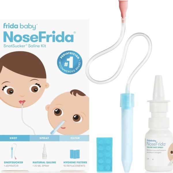 Frida Baby - Aspirador nasal NoseFrida The Snotsucker con 10 filtros adicionales y spray nasal salino totalmente natural porFrida Baby