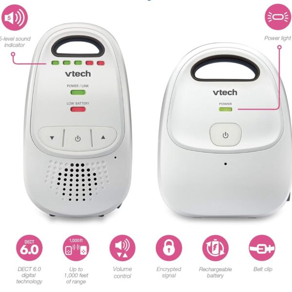 VTech Safe & Sound, Monitor digital con dos unidades para padres, paquete de de 1, Blanco