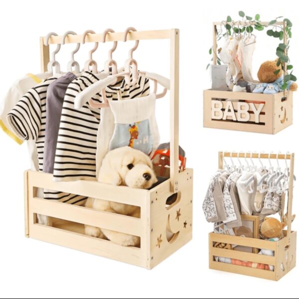 Caja de madera con perchero para bebé – Ideal para regalos, baby shower y organización