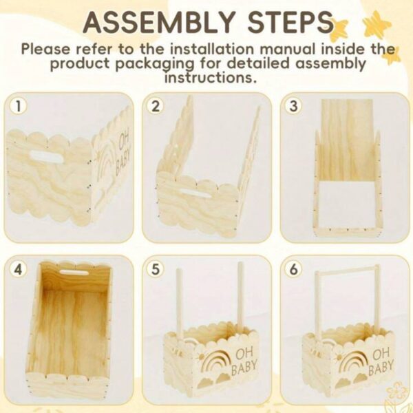 Caja perchero de madera “Oh Baby” – Canasta organizadora para ropa de bebé, ideal como regalo de baby shower