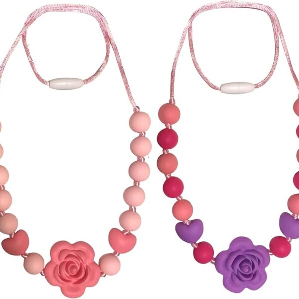 Paquete de 2 collares de silicona de dentición de flores