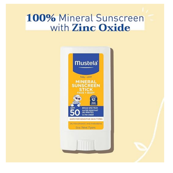 Mustela - Bloqueador mineral en barra SPF 50 para bebés resistente al agua