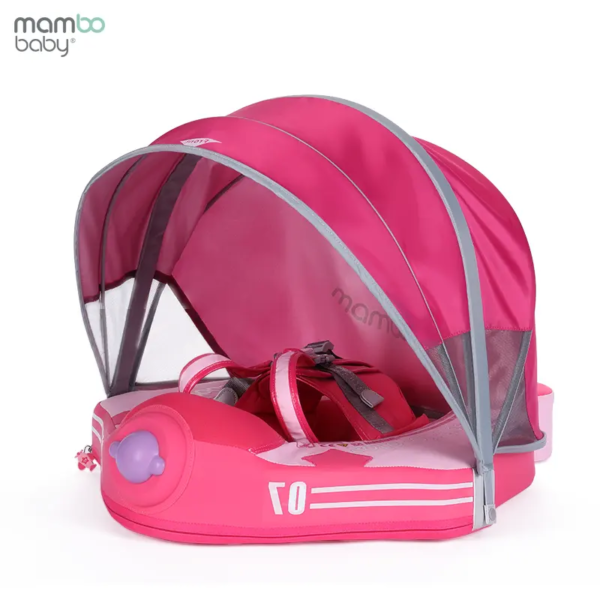 Flotador de Bebé Mambobaby con Cola antivuelco y toldo con protección solar UPF50+, No Inflable, 2 Posiciones de Nado, para bebés de 3-24 meses, avión rosado