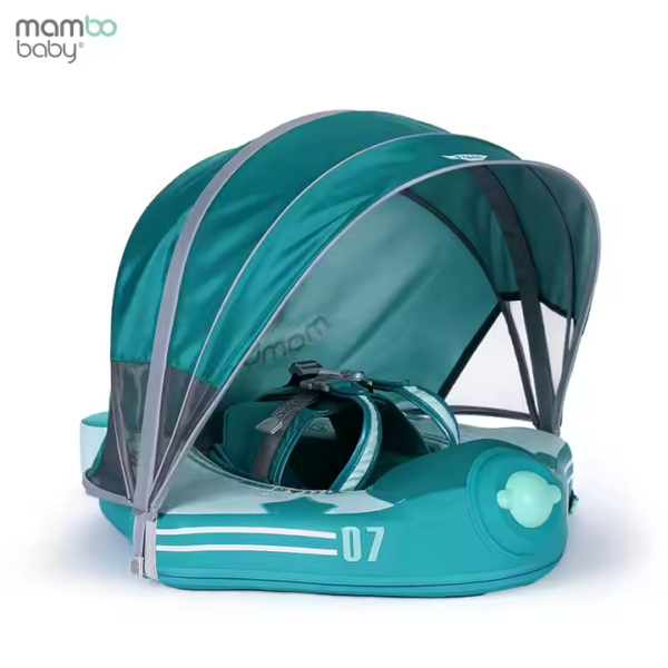 Flotador de Bebé Mambobaby con Cola antivuelco y toldo con protección solar UPF50+, No Inflable, 2 Posiciones de Nado, para bebés de 3-24 meses, avión verde
