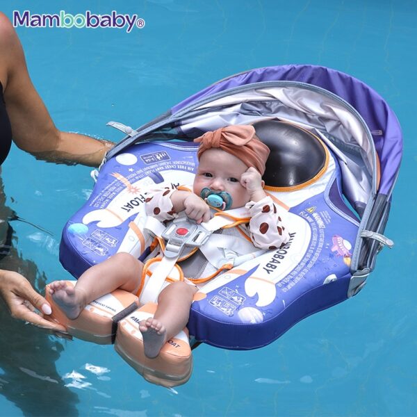 Flotador de Bebé Mambobaby con Cola antivuelco y toldo con protección solar UPF50+, No Inflable, 2 Posiciones de Nado, para bebés de 3-24 meses, astronauta