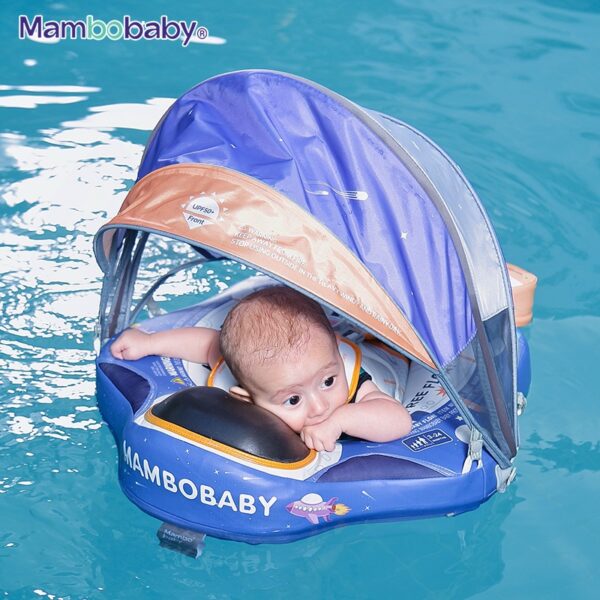 Flotador de Bebé Mambobaby con Cola antivuelco y toldo con protección solar UPF50+, No Inflable, 2 Posiciones de Nado, para bebés de 3-24 meses, astronauta