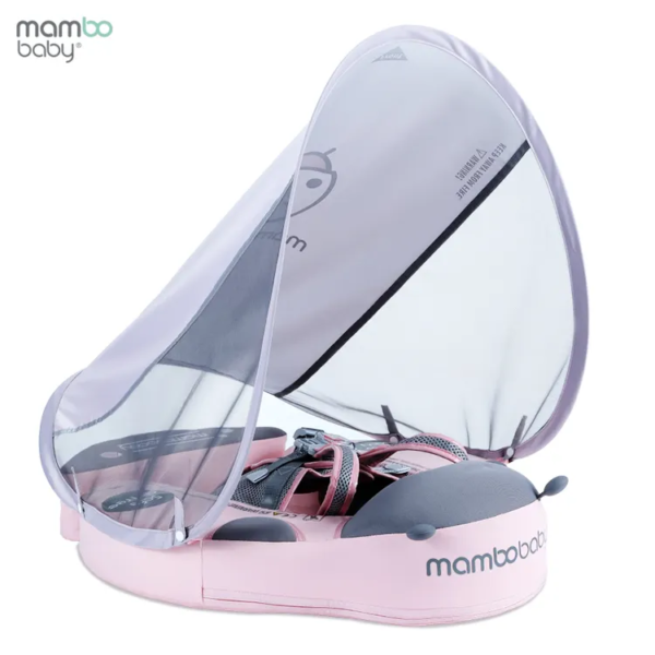 Flotador de Bebé Mambobaby con Cola antivuelco y toldo con protección solar UPF50+, No Inflable, 2 Posiciones de Nado, para bebés de 3-24 meses, mariquita rosada