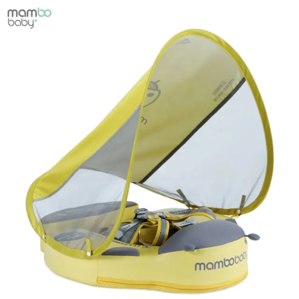 Flotador de Bebé Mambobaby con Cola antivuelco y toldo con protección solar UPF50+, No Inflable, 2 Posiciones de Nado, para bebés de 3-24 meses, mariquita amarilla