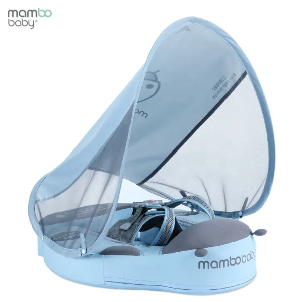 Flotador de Bebé Mambobaby con Cola antivuelco y toldo con protección solar UPF50+, No Inflable, 2 Posiciones de Nado, para bebés de 3-24 meses, mariquita azul