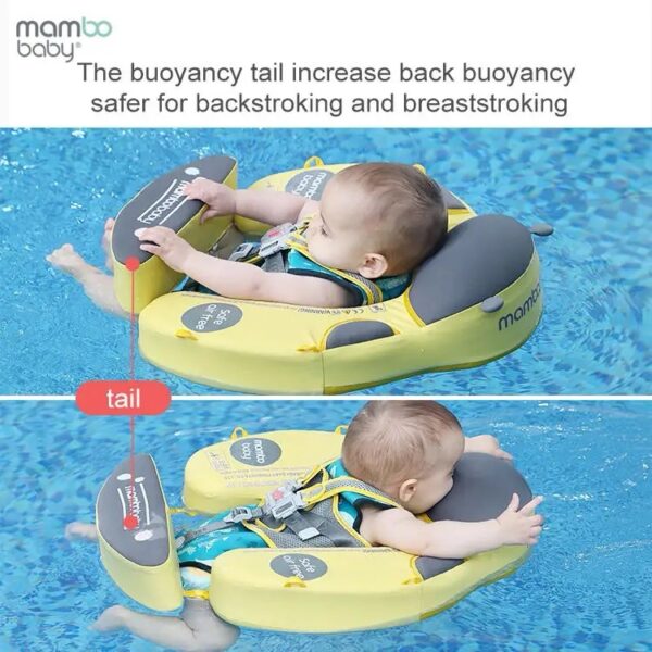 Flotador de Bebé Mambobaby con Cola antivuelco y toldo con protección solar UPF50+, No Inflable, 2 Posiciones de Nado, para bebés de 3-24 meses, mariquita amarilla