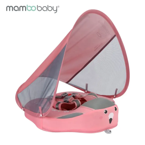 Flotador de Bebé Mambobaby con Cola antivuelco y toldo con protección solar UPF50+, No Inflable, 2 Posiciones de Nado, para bebés de 3-24 meses, rosado clásico flamingo