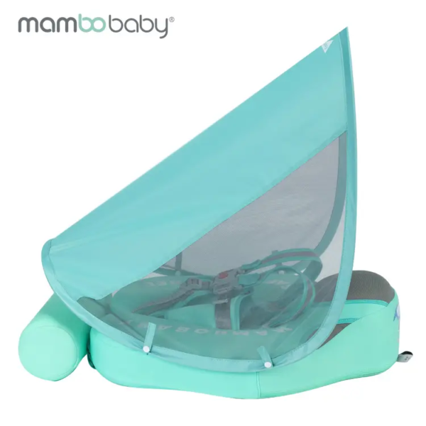 Flotador de Bebé Mambobaby con Cola antivuelco y toldo con protección solar UPF50+, No Inflable, 2 Posiciones de Nado, para bebés de 3-24 meses, verde clásico