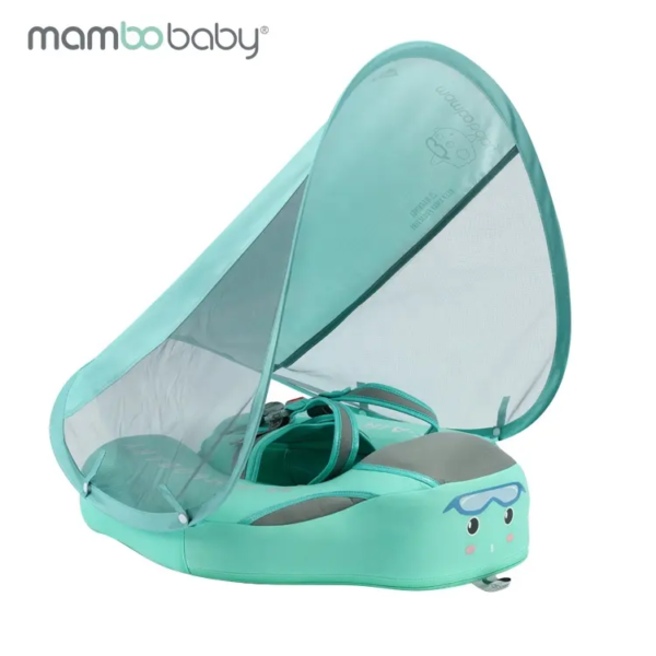 Flotador de Bebé Mambobaby con Cola antivuelco y toldo con protección solar UPF50+, No Inflable, 2 Posiciones de Nado, para bebés de 3-24 meses, verde clásico