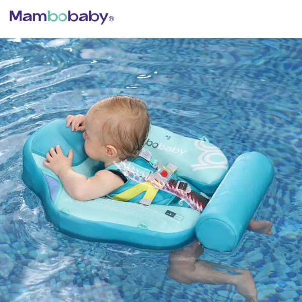 Flotador de Bebé Mambobaby con Cola antivuelco y toldo con protección solar UPF50+, No Inflable, 2 Posiciones de Nado, para bebés de 3-24 meses, olas verde