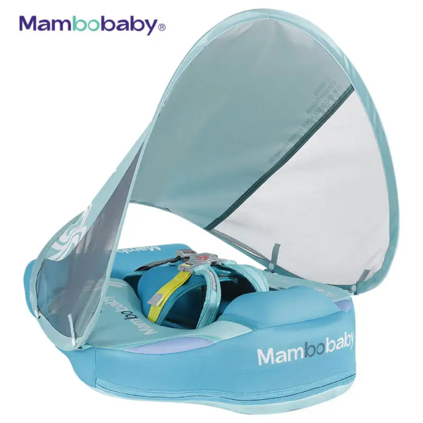 Flotador de Bebé Mambobaby con Cola antivuelco y toldo con protección solar UPF50+, No Inflable, 2 Posiciones de Nado, para bebés de 3-24 meses, olas verde