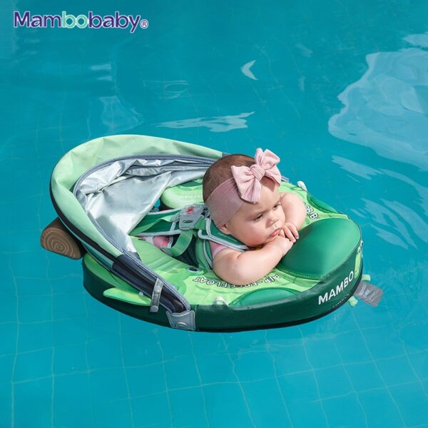 Flotador de Bebé Mambobaby con Cola antivuelco y toldo con protección solar UPF50+, No Inflable, 2 Posiciones de Nado, para bebés de 3-24 meses, cocodrilo