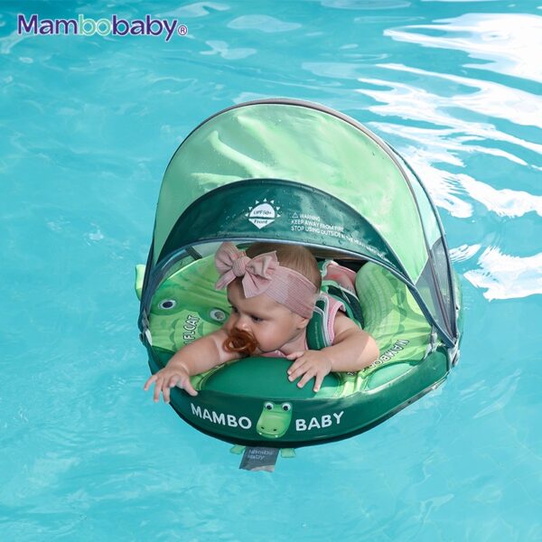 Flotador de Bebé Mambobaby con Cola antivuelco y toldo con protección solar UPF50+, No Inflable, 2 Posiciones de Nado, para bebés de 3-24 meses, cocodrilo