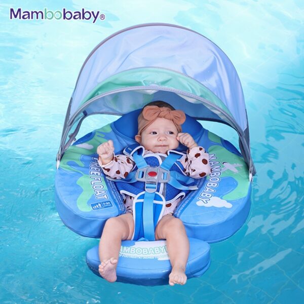 Flotador de Bebé Mambobaby con Cola antivuelco y toldo con protección solar UPF50+, No Inflable, 2 Posiciones de Nado, para bebés de 3-24 meses, tierra
