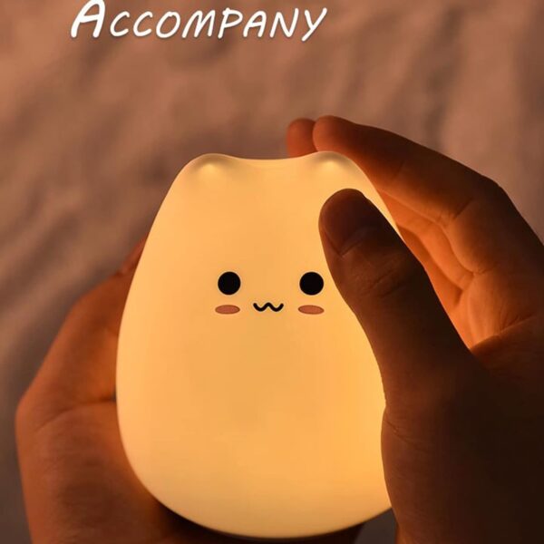 Luz Nocturna Infantil Gato - Silicona Suave, Recargable, Cambia de Color con un toque