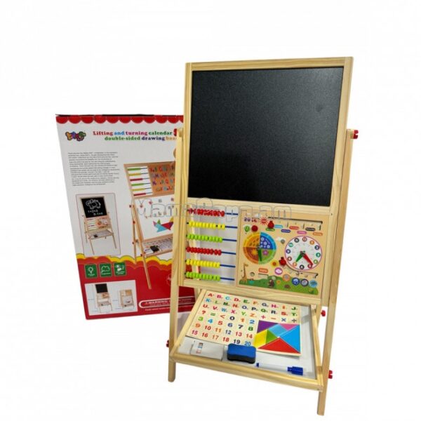 Pizarra, tablero o bastidor  Infantil de Madera 2 en 1 - Doble Cara con Ábaco, Reloj y Letras