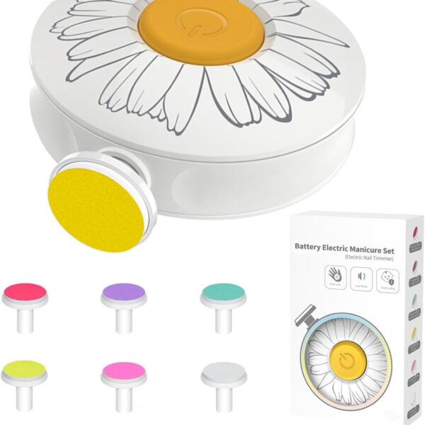 Lima Eléctrica para Uñas de Bebé y Adulto - 6 Cabezas Intercambiables, Silenciosa y Segura
