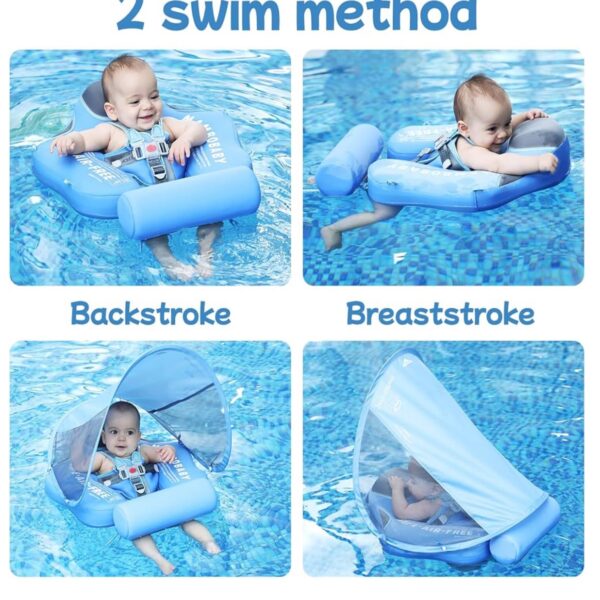Flotador de Bebé Mambobaby con Cola antivuelco y toldo con protección solar UPF50+, No Inflable, 2 Posiciones de Nado, para bebés de 3-24 meses, rosado clásico flamingo