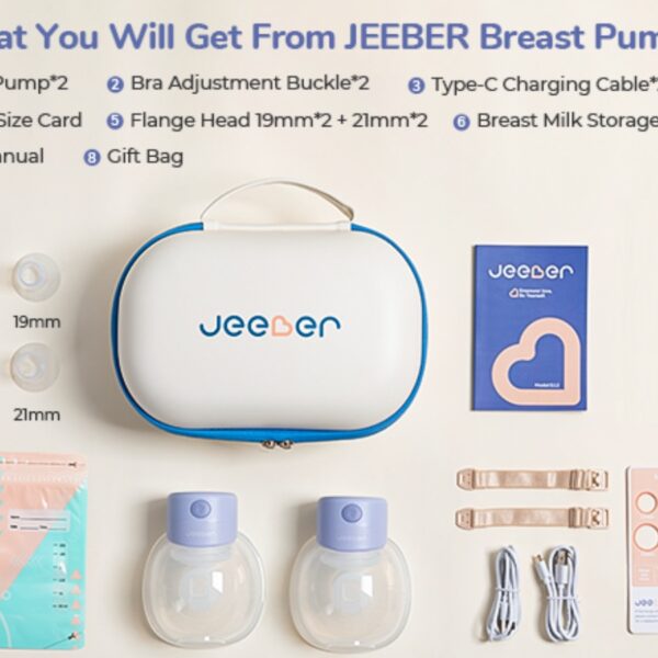 Jeeber - extractor de leche eléctrico con bolsa de almacenamiento, manos libres, batería de mayor duración y pantalla LED, bomba de lactancia materna portátil con brida de 19/21/24 mm