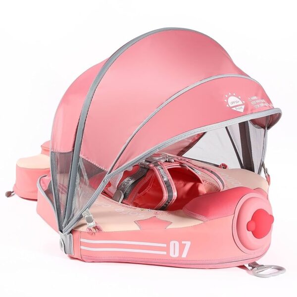 Flotador de Bebé Mambobaby con Cola antivuelco y toldo con protección solar UPF50+, No Inflable, 2 Posiciones de Nado, para bebés de 3-24 meses, avión rosado
