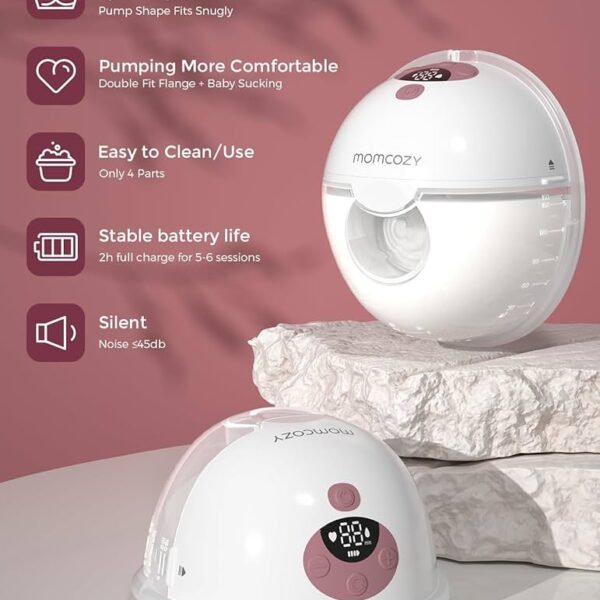 Momcozy Extractor de Leche Eléctrico Portátil M5 - Manos Libres, Diseño de Boca de Bebé, Brida de Doble Sellado, 3 Modos y 9 Niveles de Succión, Tamaño de 24mm