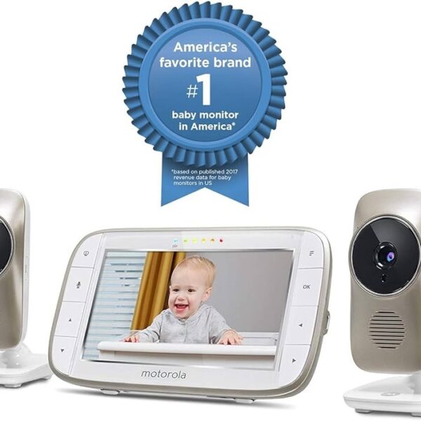 Motorola MBP845CONNECT-2 Monitor de video para bebés de 5 pulgadas con visión Wi-Fi, 2 cámaras, zoom digital, audio bidireccional y pantalla de temperatura ambiente