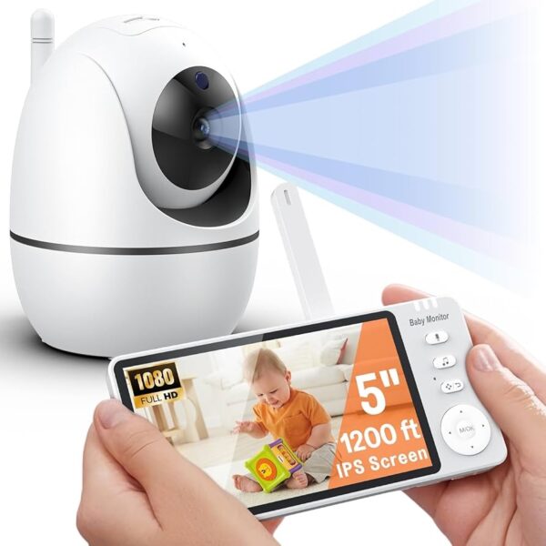 Abdtech - Monitor de bebé sin wifi,  HD 1080P de 5 pulgadas con cámara y audio, pantalla IPS 4X zoom, batería de 32 horas, visión nocturna, VOX, conversación de 2 vías